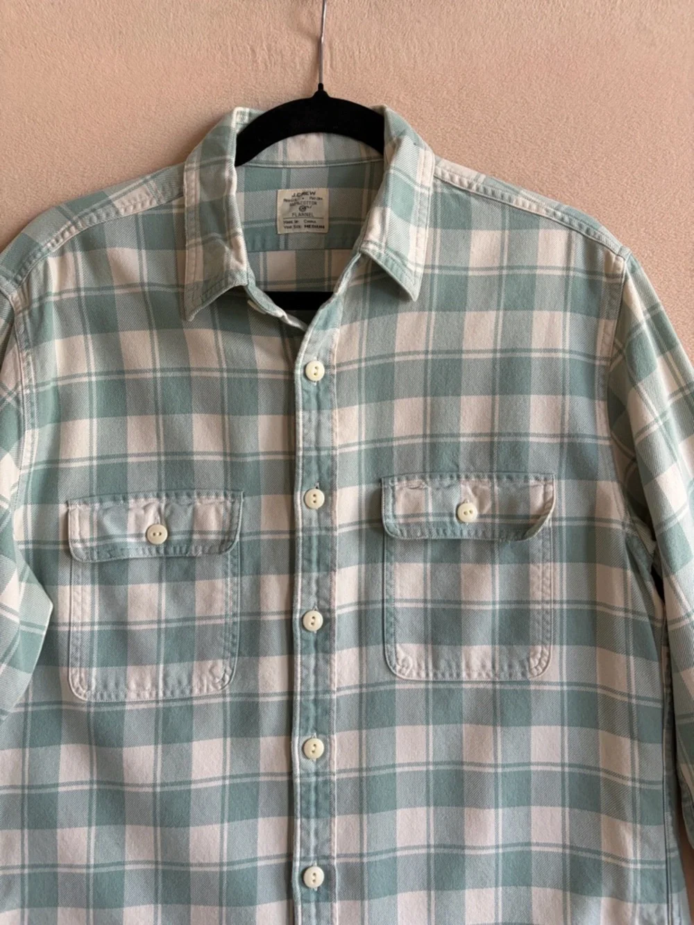 JCrew Men’s Medium Teal White Plaid Flannel Shirt Lightweight Cotton Button Down